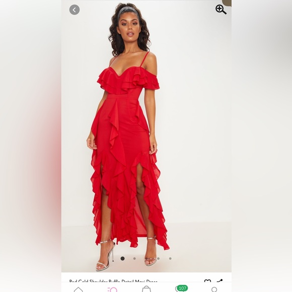 Red ruffle trim maxi dress - Picture 3 of 3